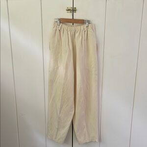 Dosa Silk Linen trousers Cream Elastic Waist barrel leg.